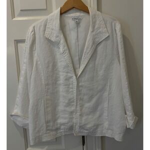 Kim Rogers Womens XL White 100% Linen Blazer Jacket 3/4 Sleeve Hook Eye RN 31104